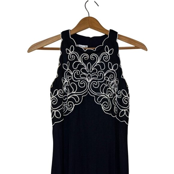 Vintage 90s Jessica McClintock Black Sleeveless Maxi Dress Embroidery Sz 7/8 - Picture 2 of 9